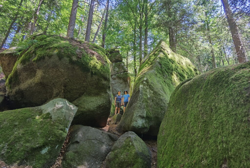 Diese Felsen bilden das Labyrinth auf der Höllbachtal Wanderung